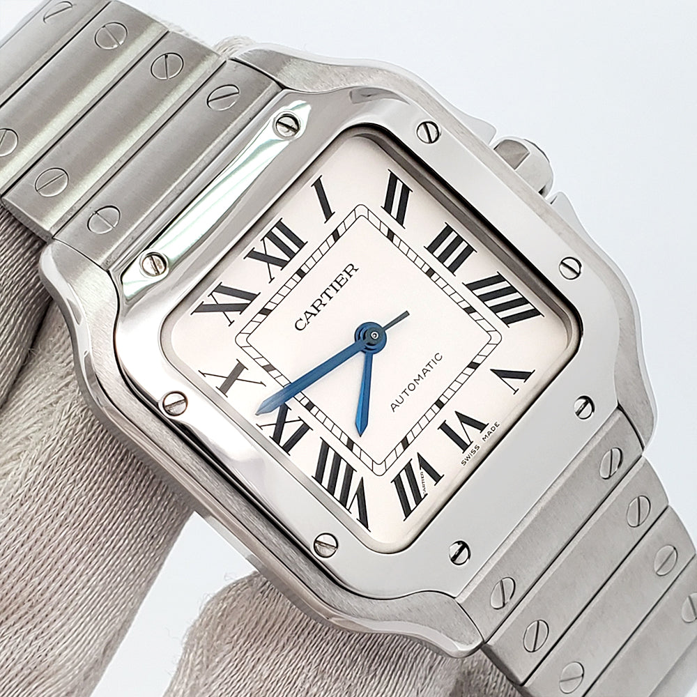 2019 Cartier Santos Silver Roman Steel 35mm Watch WSSA0010 4075 Papers