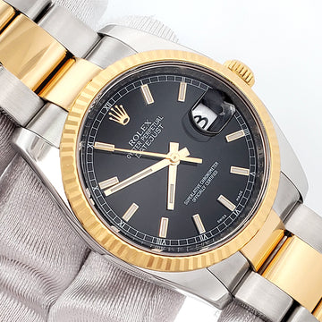 Rolex Datejust 36mm 2-Tone Yellow Gold/Steel Black Index Oyster Watch 116233 Box/Papers/Tag