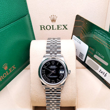 2026 Unworn Rolex Datejust 278240 Black Roman Dial Steel Jubilee 31mm Watch Box Papers