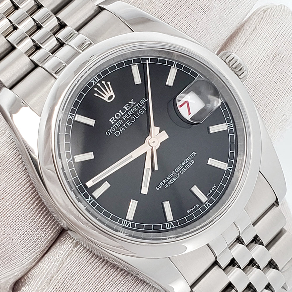 Rolex Datejust 36mm Black Index Dial Steel Jubilee Watch 116200 Box Papers