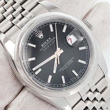 Rolex Datejust 36mm Black Index Dial Steel Jubilee Watch 116200 Box Papers