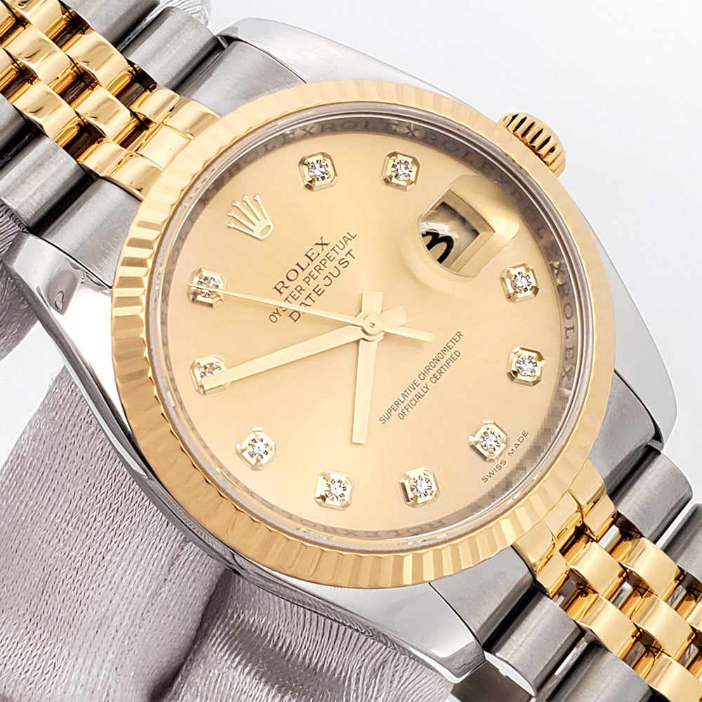 2010 Rolex Datejust Factory Champagne Diamond Dial 2-tone Yellow Gold/Steel Jubilee 36mm Watch 116233