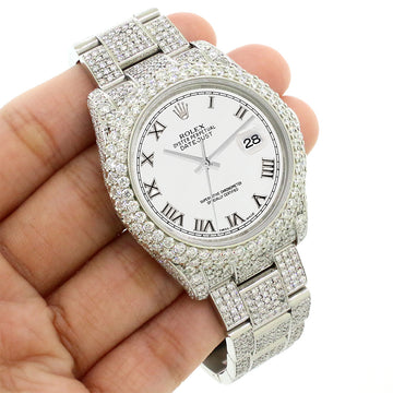 Rolex Datejust 36mm 116200 Pave 16.9CT Diamond Bezel/Case/Bracelet/White Roman Dial Watch Box Papers
