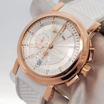 Breguet Marine 42mm White Roman Chronograph 5827BR Rose Gold Watch Box Papers