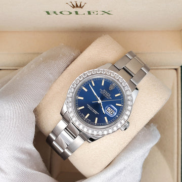 Rolex Datejust Midsize 31mm 178240 Blue Index Dial 1.6ct Diamond Bezel Watch
