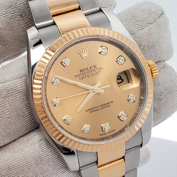 Rolex Datejust 36mm 2-Tone Factory Champagne Diamond Dial Yellow Gold/Steel Watch 116233 Box Papers