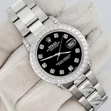 Rolex Datejust Midsize 31mm 2.1ct Diamond Bezel/Lugs/Black Dial Steel Oyster Watch