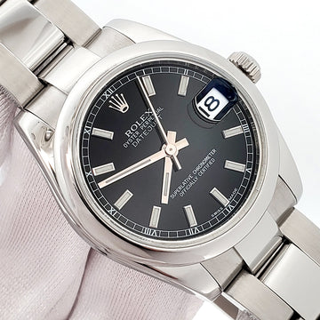 Rolex Datejust 31mm Black Index Steel Oyster Watch 178240 Papers