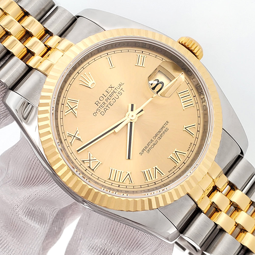 2011 Rolex Datejust 116233 2-Tone Champagne Roman Dial Jubilee 36mm Watch Box Papers