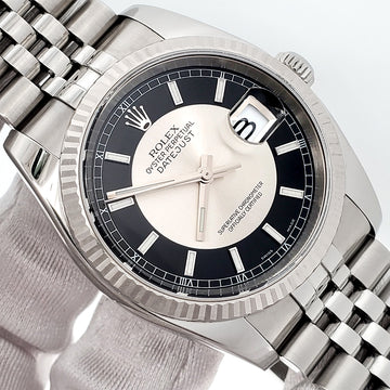 Rolex Tuxedo Dial Datejust White Gold Bezel 36mm Steel Watch 116234 Box/Apr