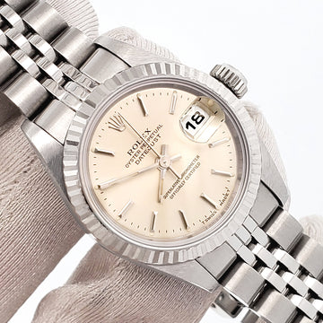 Rolex Datejust Silver Index Dial/White Gold Fluted Bezel/Steel Jubilee 26mm Watch 69174 Serial Tag