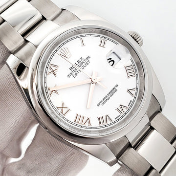 2017 Rolex Datejust 36mm White Roman Dial Steel Oyster Watch 116200 Box Papers