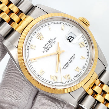 Rolex Datejust 36mm White Roman 2-Tone Yellow Gold/Steel Jubilee Watch 16233