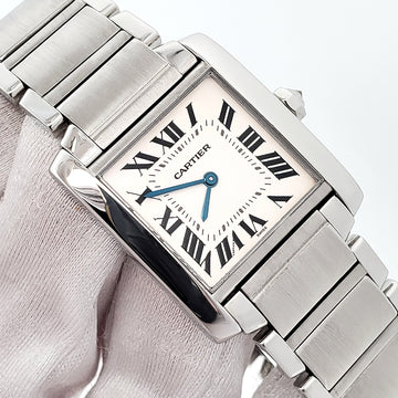 Cartier Tank Française 25mm Off-White Roman Dial Quartz Steel Watch 2301 W51003Q3