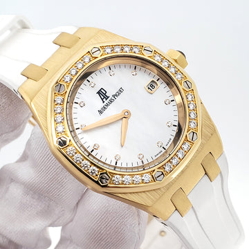 Audemars Piguet Royal Oak Lady Yellow Gold Factory White MOP Diamond Dial/Bezel 33mm Watch 67601BA.ZZ.D012CR.03