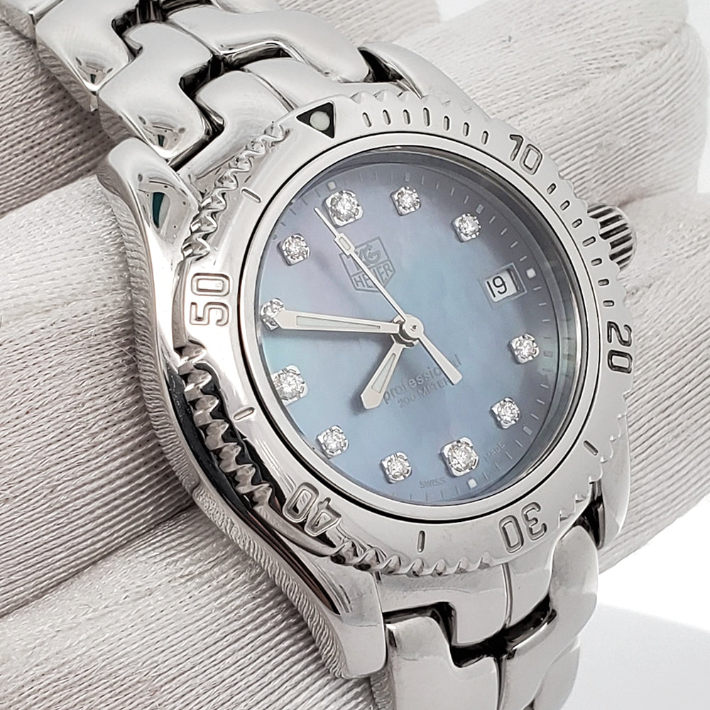 Tag heuer link ladies quartz hotsell date mother of pearl watch