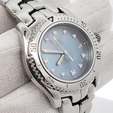 Tag Heuer Link Lady 31mm Blue Mother Of Pearl Diamond Dial Quartz Steel Watch WT131C