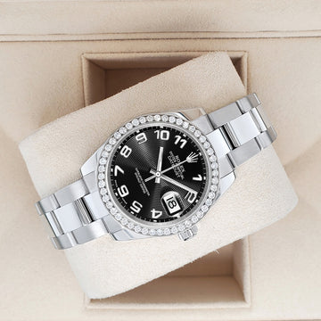 Rolex Datejust Midsize 31mm 178240 Black Concentric Arabic Dial Watch With 0.95ct Diamond Bezel
