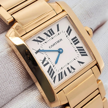 Cartier Tank Française Midsize 25mm Yellow Gold Silver Roman Dial Quartz Watch 1821 Box Papers