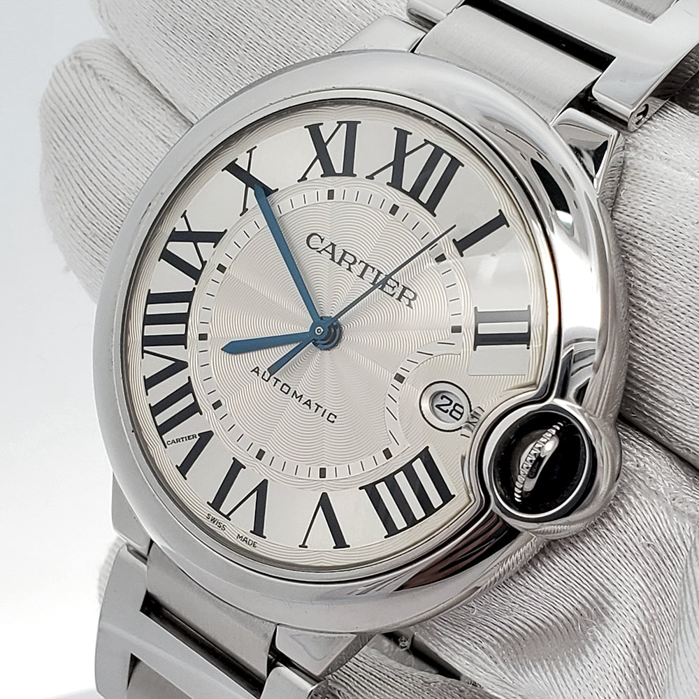 Cartier Ballon Bleu 42mm Silver Roman Steel Watch W69016Z4 3765 Papers