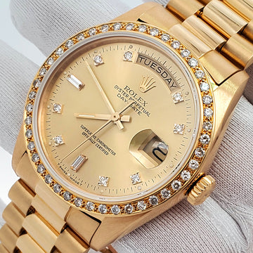 Rolex President Day-Date 36mm Factory Diamond Dial/Custom Bezel Gold Watch 18038