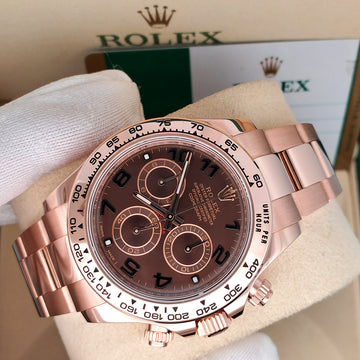 Rolex Daytona 40mm Rose Gold Chocolate Arabic Dial Cosmograph Watch 116505 Box Papers