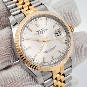 Rolex Datejust 2-Tone 36mm Silver Dial Yellow Gold And Steel Jubilee Watch 116233 Box Papers