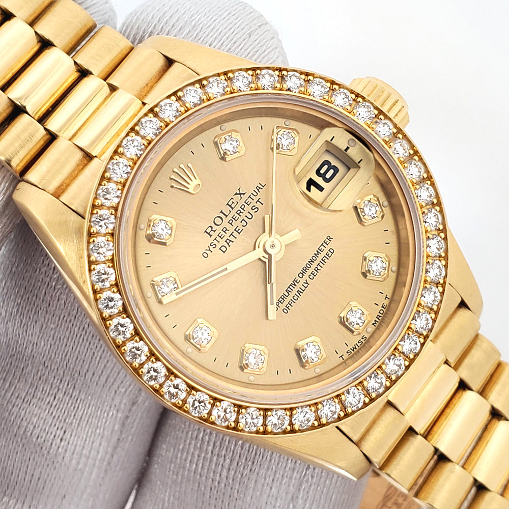 1995 Rolex President Datejust 69138 26mm Factory Champagne Diamond Dial/Bezel Yellow Gold Watch Papers