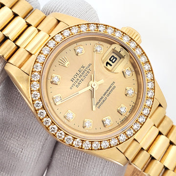 1995 Rolex President Datejust 69138 26mm Factory Champagne Diamond Dial/Bezel Yellow Gold Watch Papers