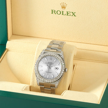 Rolex Datejust 41 126300 4.4CT Diamond Bezel/Lugs/Silver Index Dial Steel Watch Box Papers