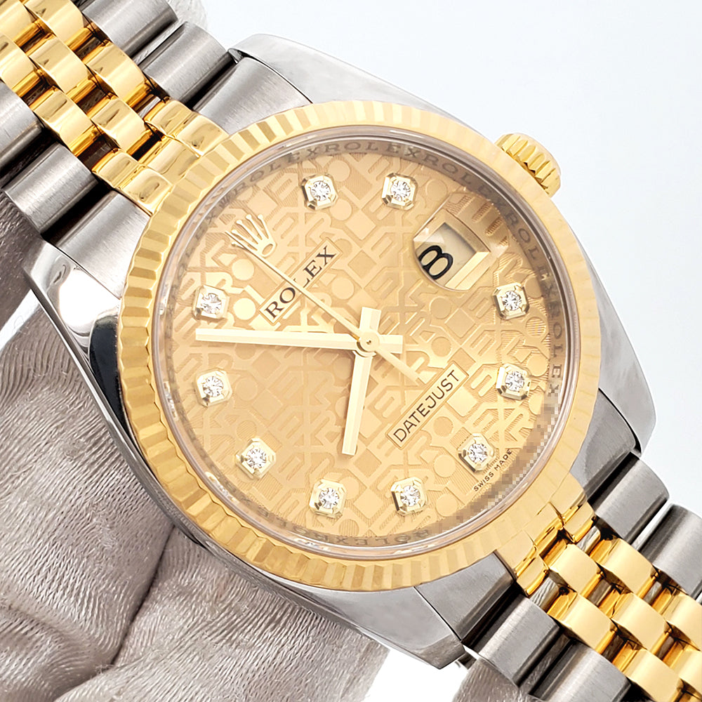 2016 Rolex Datejust 36mm 116233 Factory Champagne Jubilee Diamond 2-tone Yellow Gold/Steel Jubilee Watch Box Papers