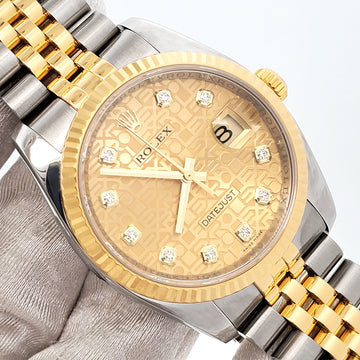 2016 Rolex Datejust 36mm 116233 Factory Champagne Jubilee Diamond 2-tone Yellow Gold/Steel Jubilee Watch Box Papers