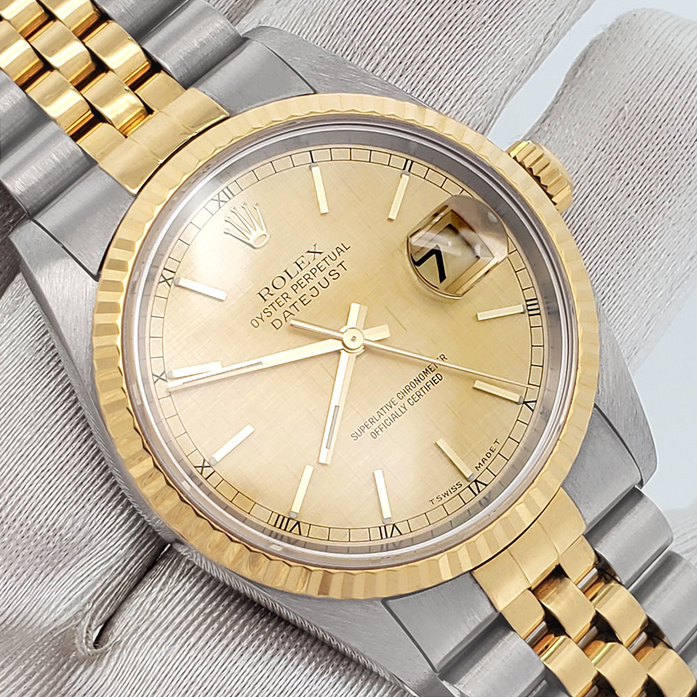 1995 Rolex Datejust 36mm Champagne Index Yellow Gold/Steel Jubilee Watch 16233