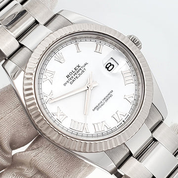 2022 Rolex Datejust 41 White Gold Fluted Bezel White Roman Dial Watch 126334 Box/Papers/Tag
