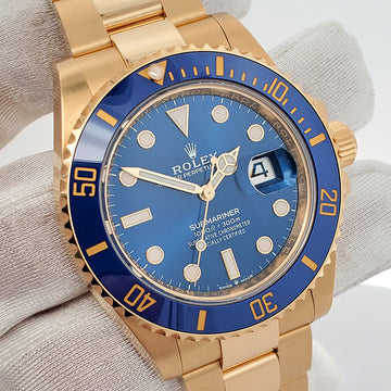 Unworn Rolex Submariner Date 41mm 126618LB 18K Yellow Gold Blue Dial Watch 2022 Box Papers