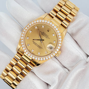 Rolex President Datejust 31mm Yellow Gold Factory Champagne Diamond Dial/Bezel Watch 68288