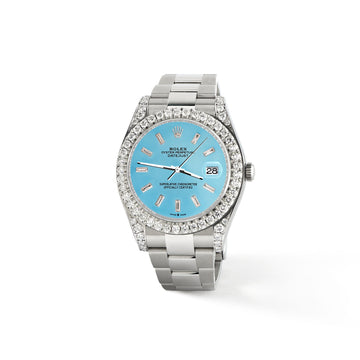 Rolex Datejust II 41mm 4.5CT Diamond Bezel/Lugs/Ice Blue Dial Steel Watch 116300 Box Papers