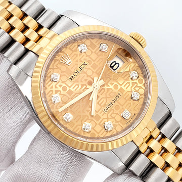 2018 Rolex Datejust 36mm 116233 Factory Champagne Jubilee Diamond 2-tone Yellow Gold/Steel Jubilee Watch Papers