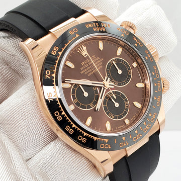 Rolex Cosmograph Daytona 40mm Chocolate Dial Black Oysterflex Strap Everose Gold Watch 116515LN Box Papers