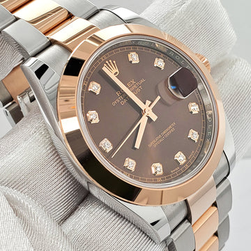 Rolex Datejust 41 126301 Factory Chocolate Diamond Dial Rose Gold/Steel Oyster Watch 2021 Box Papers