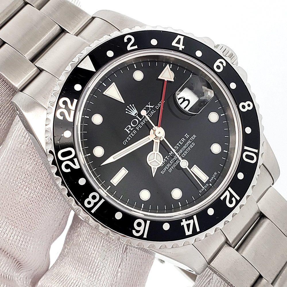 Rolex GMT-Master II 40mm Black Bezel Steel Watch 16710 Papers