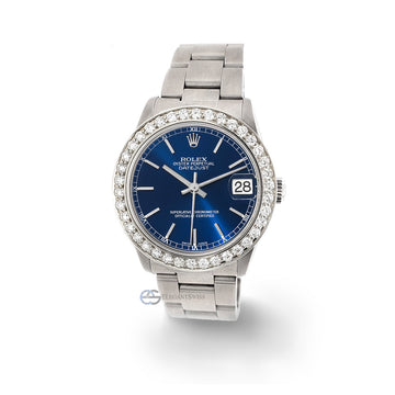 Rolex Datejust Midsize 31mm Blue Index Oyster Watch 1.62ct Bezel Steel