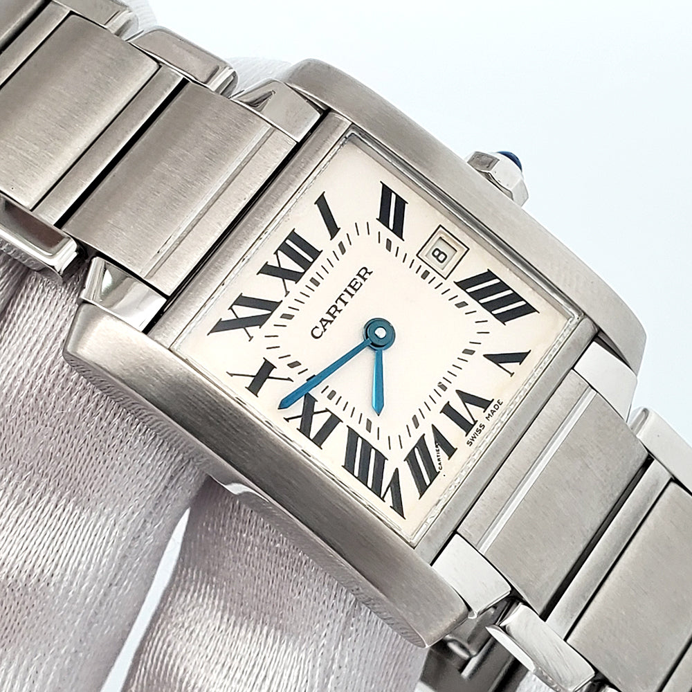 Cartier Tank Francaise 25mm White Roman Dial Steel Quartz Watch 2465 W51011Q3