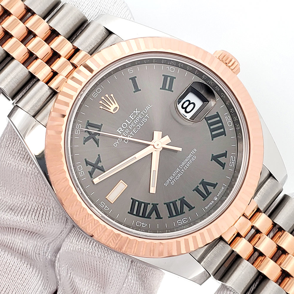 2021 Rolex Datejust 41 Wimbledon Slate Dial 126331 2-tone Rose Gold/Steel Jubilee Watch Box Papers