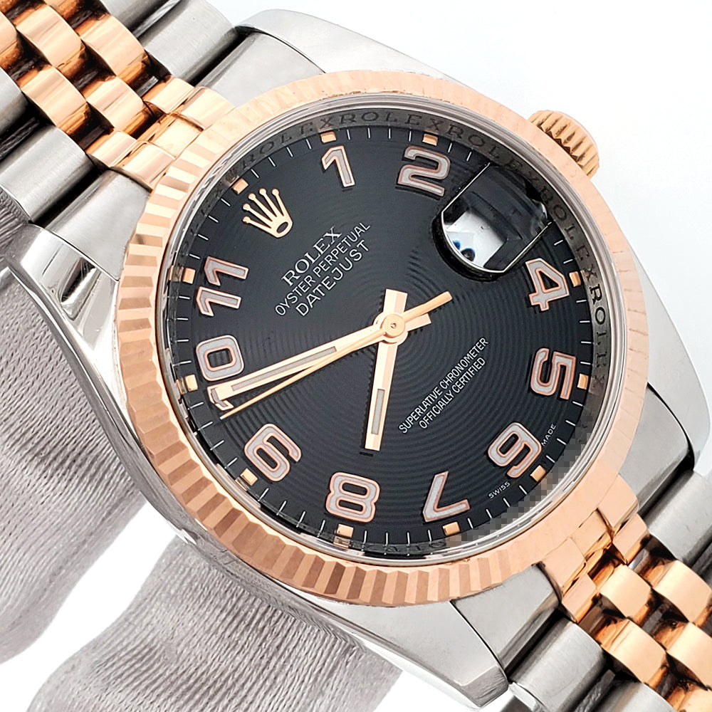 Rolex Datejust 36mm Black Concentric Dial Rose Gold/Steel Jubilee Watch 116231