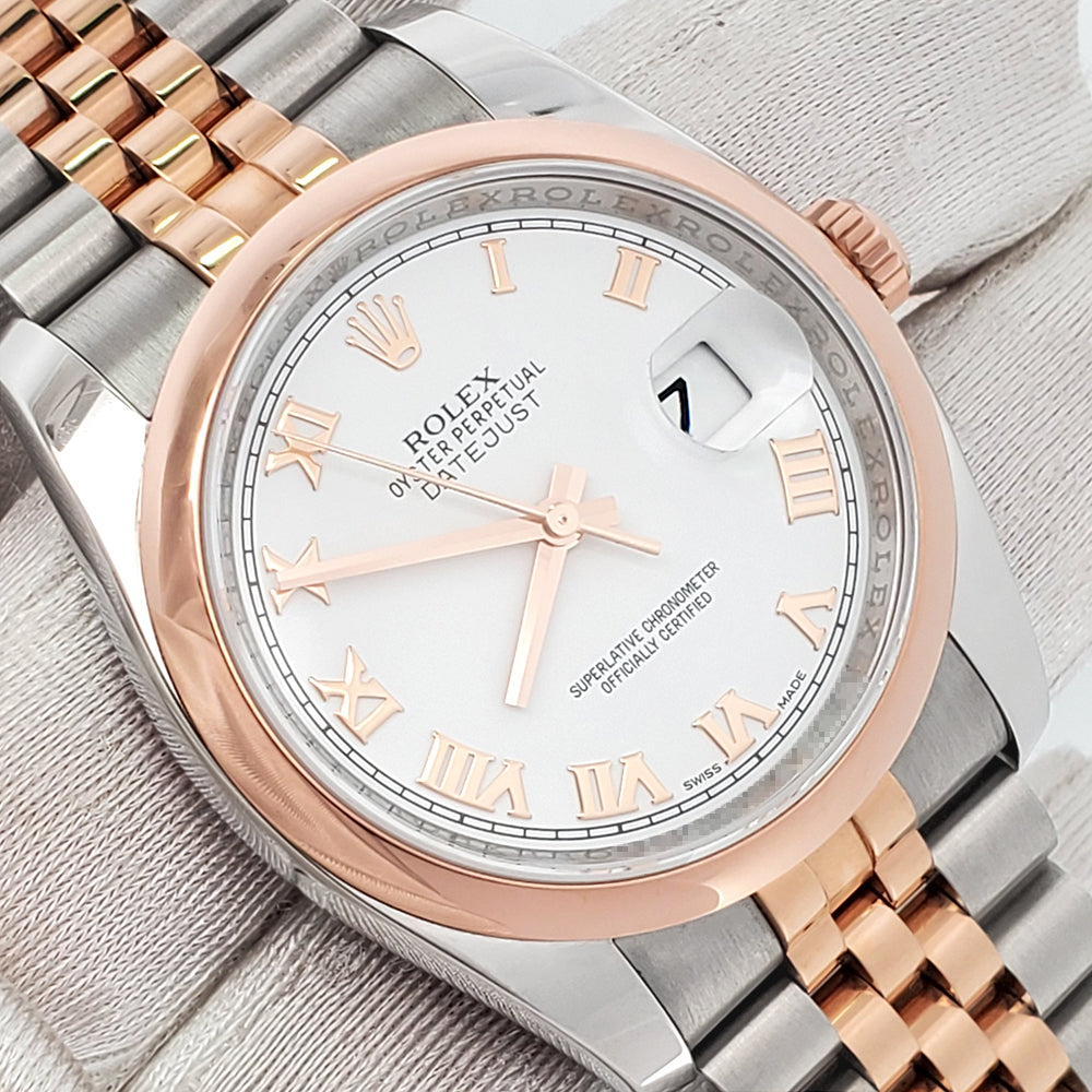 2016 Rolex Datejust 36mm White Roman 2-tone Rose Gold/Steel Jubilee Watch 116201 Box Papers