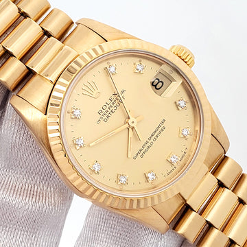 Rolex President Datejust 31mm Factory Champagne Diamond Yellow Gold Watch 68278