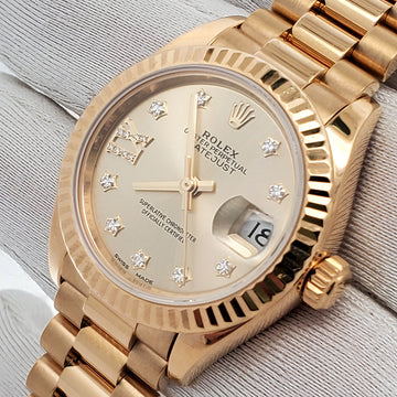 Rolex 28mm President Datejust Yellow Gold Factory Star Champagne Diamond Dial  Watch 279178