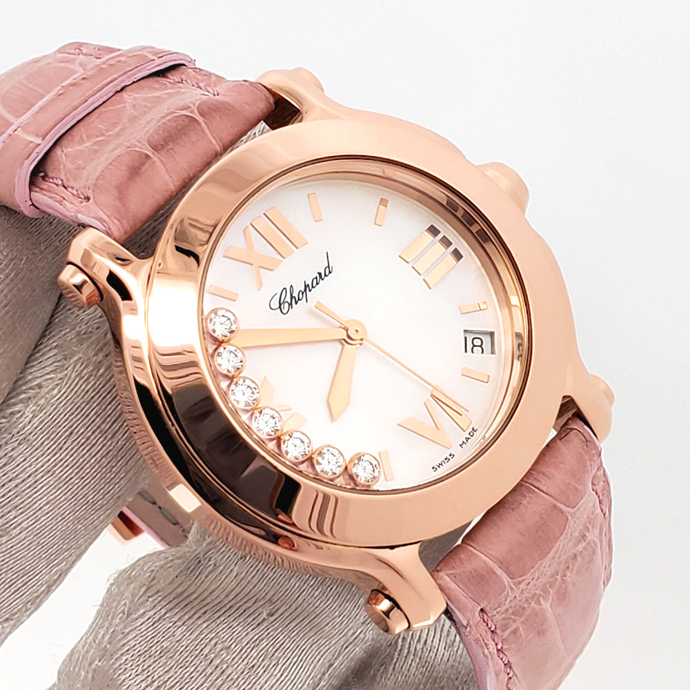 Chopard Happy Sport Pearl Dial 7 Floating Diamond Rose Gold Ladies 36mm Watch 4183