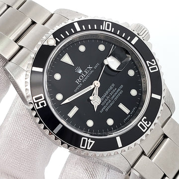 Unpolished Rolex Submariner Date 40mm Black Dial Steel Oyster Watch 16610 Box Papers Tag